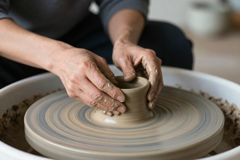 Artisan hands shaping clay