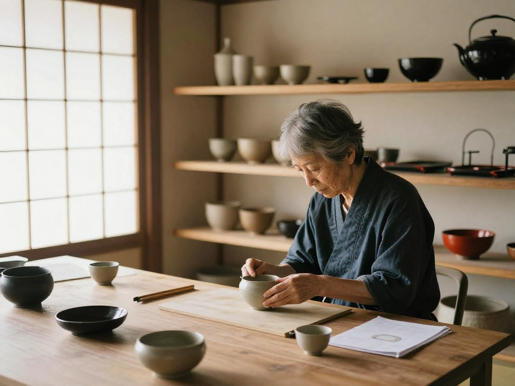Traditional Japanese craftsman at work